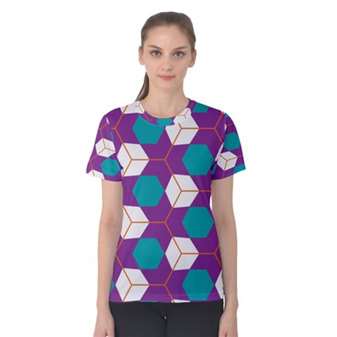 Cubes In Honeycomb Pattern Women s Cotton Tee by LalyLauraFLM