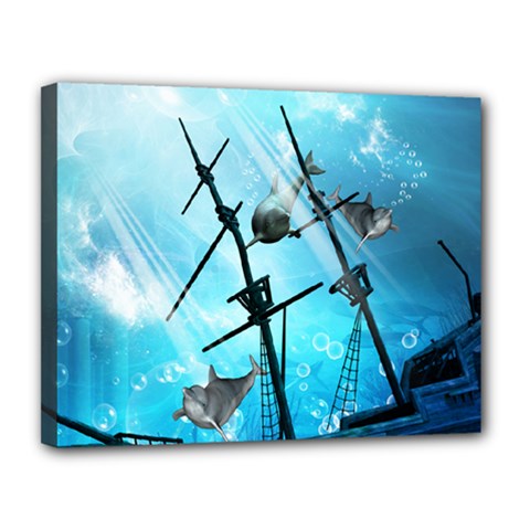 Awesome Ship Wreck With Dolphin And Light Effects Canvas 14  X 11  by FantasyWorld7
