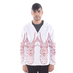 Modern Red Geometric Christmas Deer Illustration Hooded Wind Breaker (men) by Dushan