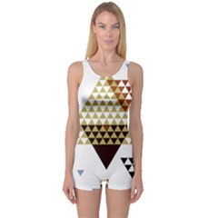 Colorful Modern Geometric Triangles Pattern Women s Boyleg One Piece Swimsuits by Dushan