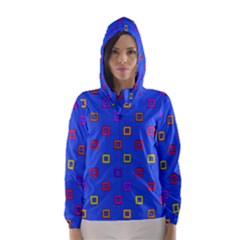 3d Squares On A Blue Background Hooded Wind Breaker (women) by LalyLauraFLM