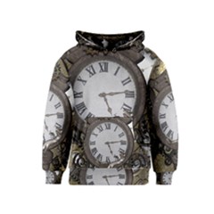 Steampunk, Awesome Clocks With Gears, Can You See The Cute Gescko Kid s Pullover Hoodies by FantasyWorld7