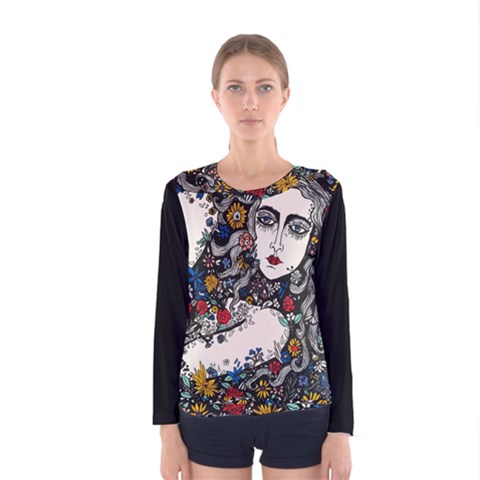 Flower Woman Women s Long Sleeve Tee by DryInk