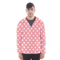 Coral And White Polka Dots Hooded Wind Breaker (men) by GardenOfOphir