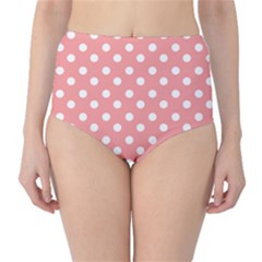 Coral And White Polka Dots High-waist Bikini Bottoms by GardenOfOphir
