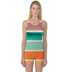 Rhombus And Retro Colors Stripes Pattern Women s Boyleg One Piece Swimsuit by LalyLauraFLM