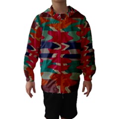 Retro Colors Distorted Shapes Hooded Wind Breaker (kids) by LalyLauraFLM