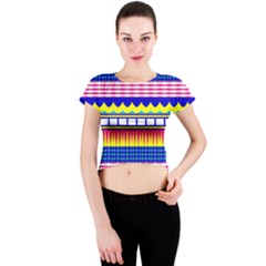 Rectangles Waves And Circles Crew Neck Crop Top by LalyLauraFLM