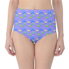 Blue And Green Birds Pattern High-waist Bikini Bottoms by LovelyDesigns4U