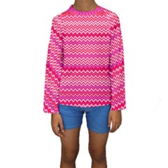 Valentine Pink And Red Wavy Chevron Zigzag Pattern Kid s Long Sleeve Swimwear by PaperandFrill