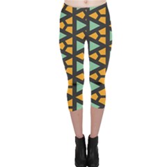 Green Triangles And Other Shapes Pattern Capri Leggings by LalyLauraFLM