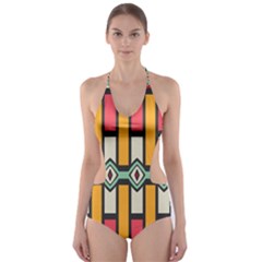 Rhombus And Stripes Pattern Cut-out One Piece Swimsuit by LalyLauraFLM