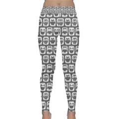 Gray And White Owl Pattern Yoga Leggings by creativemom
