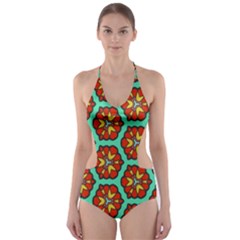 Red Flowers Pattern Cut-out One Piece Swimsuit by LalyLauraFLM