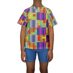 Vertical And Horizontal Stripes  Kid s Short Sleeve Swimwear by LalyLauraFLM