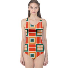 Squares And Rectangles In Retro Colors Women s One Piece Swimsuit by LalyLauraFLM