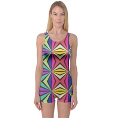 Connected Shapes In Retro Colors  Women s Boyleg One Piece Swimsuit by LalyLauraFLM
