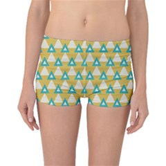 White Blue Triangles Pattern Boyleg Bikini Bottoms by LalyLauraFLM