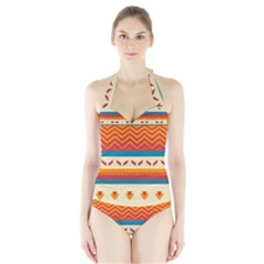Tribal Shapes  Women s Halter One Piece Swimsuit by LalyLauraFLM