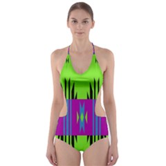 Tribal Shapes On A Green Background Cut-out One Piece Swimsuit by LalyLauraFLM