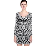 Black & White Damask Pattern Long Sleeve Bodycon Dress