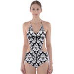 Black & White Damask Pattern Cut-Out One Piece Swimsuit