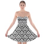 Black & White Damask Pattern Strapless Bra Top Dress