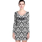Black & White Damask Pattern Long Sleeve Velvet Bodycon Dress