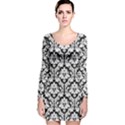 Black & White Damask Pattern Long Sleeve Velvet Bodycon Dress View1