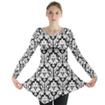 Black & White Damask Pattern Long Sleeve Tunic 