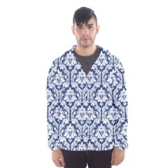 White On Blue Damask Hooded Wind Breaker (men) by Zandiepants