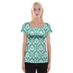 Emerald Green Damask Pattern Women s Cap Sleeve Top
