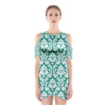 Emerald Green Damask Pattern Women s Cutout Shoulder Dress