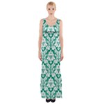 Emerald Green Damask Pattern Maxi Thigh Split Dress