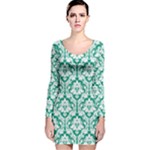 Emerald Green Damask Pattern Long Sleeve Velvet Bodycon Dress