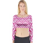 Hot Pink Damask Pattern Long Sleeve Crop Top (Tight Fit)