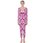 Hot Pink Damask Pattern Long Sleeve Catsuit