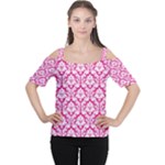 Hot Pink Damask Pattern Women s Cutout Shoulder Tee