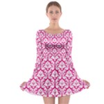 Hot Pink Damask Pattern Long Sleeve Skater Dress