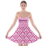 Hot Pink Damask Pattern Strapless Bra Top Dress