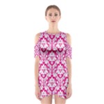 Hot Pink Damask Pattern Women s Cutout Shoulder Dress
