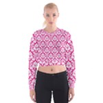 Hot Pink Damask Pattern Women s Cropped Sweatshirt
