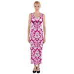 Hot Pink Damask Pattern Fitted Maxi Dress