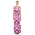 Hot Pink Damask Pattern Maxi Thigh Split Dress