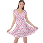 soft Pink Damask Pattern Cap Sleeve Dress
