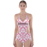 soft Pink Damask Pattern Cut-Out One Piece Swimsuit