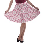 soft Pink Damask Pattern A-line Skater Skirt