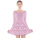 soft Pink Damask Pattern Long Sleeve Velvet Skater Dress
