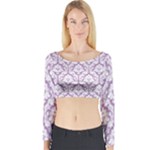 Lilac Damask Pattern Long Sleeve Crop Top (Tight Fit)