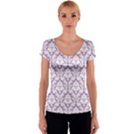 Lilac Damask Pattern Women s V-Neck Cap Sleeve Top